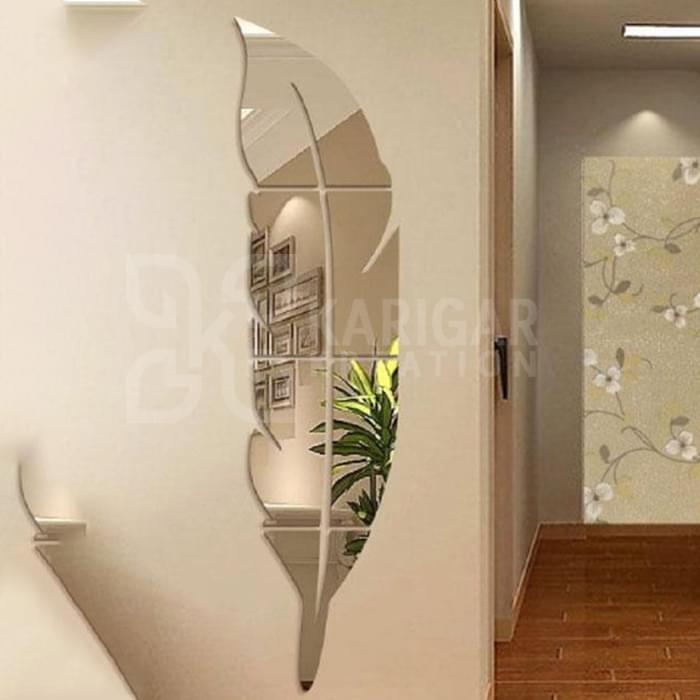 silver mirror leaf wall stickers – elegant home decor size 48inch